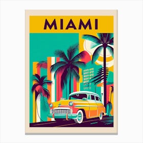Miami Tropical Vintage Travel Poster Canvas Print
