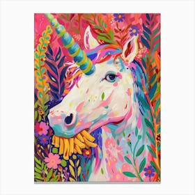 Unicorn Eating Fries Colourful Fauvism Inspired Canvas Print