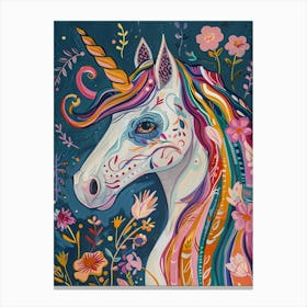 Colourful Unicorn Folky Floral Fauvism Inspired 4 Canvas Print
