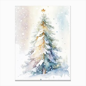 Snowfalkes By Christmas Tree, Snowflakes, Storybook Watercolours 2 Canvas Print