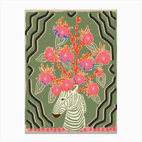 Zebra Vase With Flowers Canvas Print