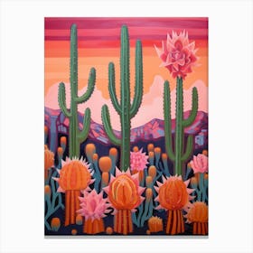Cactus In The Desert Painting Woolly Torch Cactus Canvas Print