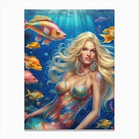 Mermaid with Tropical Fish Canvas Print