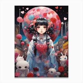 Anime Girl With Heart Shaped Balloons Canvas Print