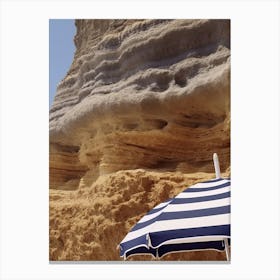 Beach Umbrella And Cliffs Summer Photography Canvas Print