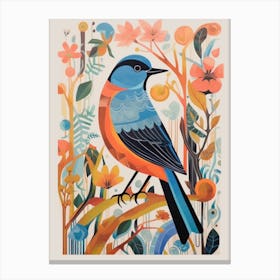 Colourful Scandi Bird European Robin 1 Canvas Print