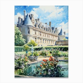 Château De Villandry Gardens, France Watercolour 2 Canvas Print
