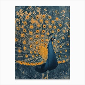 Orange & Blue Vintage Peacock Feathers Canvas Print
