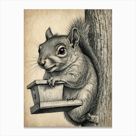 Squirrel In A Bird Feeder Canvas Print