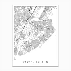Staten Island White Map Canvas Print