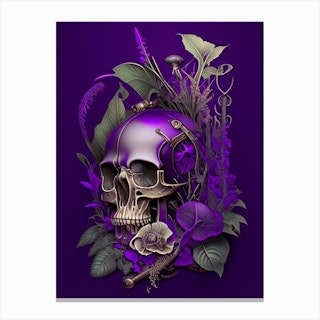Skull With Steampunk Details 1 Purple Botanical Canvas Print