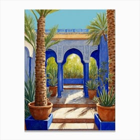 Blue Courtyard With Palm Trees Canvas Print