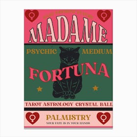 Madame Fortune, Fortune Teller Pink & Green Canvas Print
