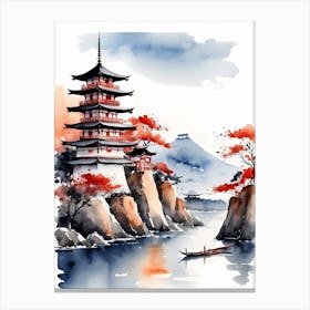 Watercolor Japanese Landscape Painting (20) Canvas Print
