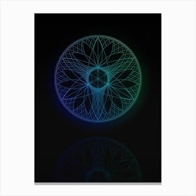 Neon Blue and Green Abstract Geometric Glyph on Black n.0438 Canvas Print