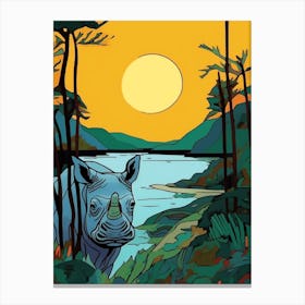 Geometric Rhino Line Illustration By The River 2 Canvas Print