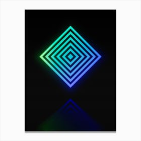 Neon Blue and Green Abstract Geometric Glyph on Black n.0182 Canvas Print