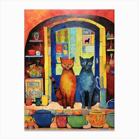 Two Cats In A Kitchen Patchwork Canvas Print