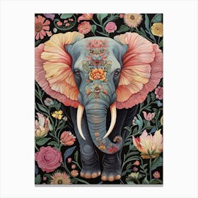 William Morris Elephant Pink Flowers Vintage  Canvas Print