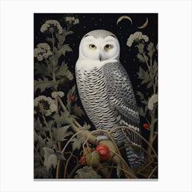 Dark And Moody Botanical Snowy Owl 2 Canvas Print