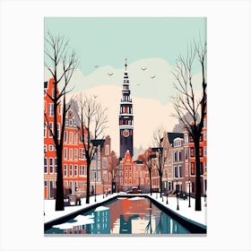 Retro Winter Illustration Amsterdam Netherlands 3 Canvas Print
