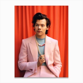 Harry Styles Portrait Red And Pink 3 Canvas Print