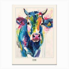 Cow Colourful Watercolour 4 Poster Canvas Print