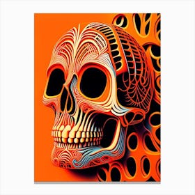 Skull With Intricate Linework 1 Orange Pop Art Canvas Print