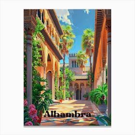 Alhambra Spain Palace Digital Travel Illustration Canvas Print