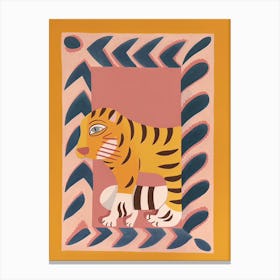 Pink Folk Tiger 6 Canvas Print