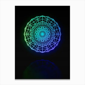 Neon Blue and Green Abstract Geometric Glyph on Black n.0114 Canvas Print