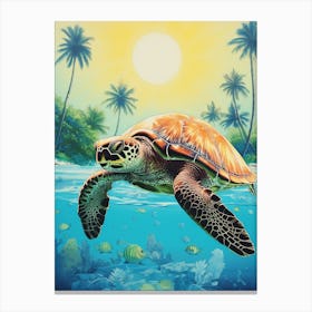 Sea Turtle In The Ocean Blue Aqua 2 Canvas Print