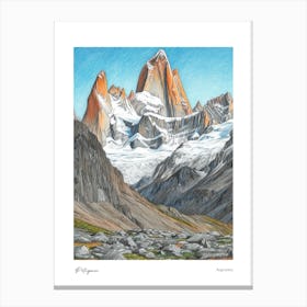 Patagonia Argentina Pencil Sketch 3 Watercolour Travel Poster Canvas Print