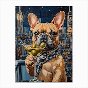 Whimsical Frenchies At The Bar 39 Canvas Print