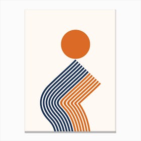 Geometric Lines Sun Rainbow Balance Playful Abstract in Navy Blue and Orange 1 Canvas Print