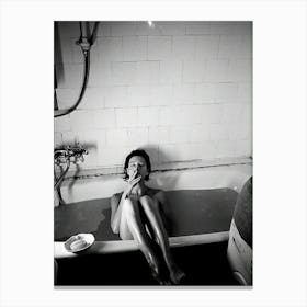 Naked Woman Smoking In Bathtub Canvas Print