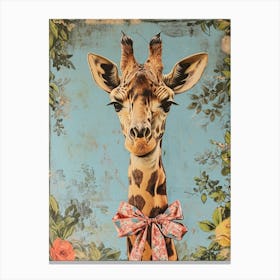 Giraffe With Bow Kitsch Collage 1 Canvas Print