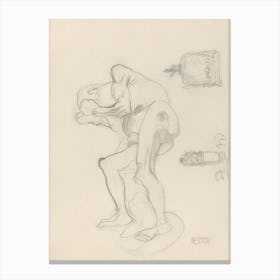 Study Of A Nude Old Woman Clenching Her Fists, And Two Decorative Objects, Gustav Klimt Canvas Print