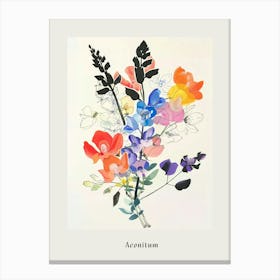 Aconitum Collage Flower Bouquet Poster Canvas Print