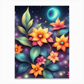 Flowers In The Night Sky Canvas Print