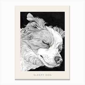 Sleepy Dog Line Art Black Background Poster Canvas Print