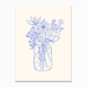 Blue Line Drawing Flowers Canvas Print