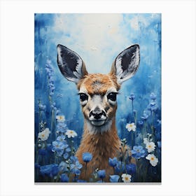 Deer In Blue Flowers 6 Canvas Print