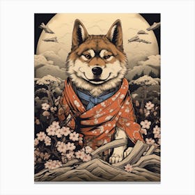 Dog Animal Drawing In The Style Of Ukiyo E 4 Canvas Print