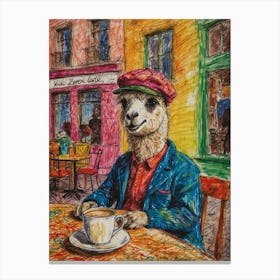 Llama In Cafe Canvas Print