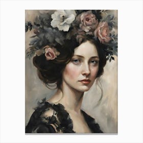 Portrait Of Woman Flowers In Hair Canvas Print