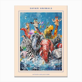 Safari Animals Kitsch Painting Poster 2 Canvas Print
