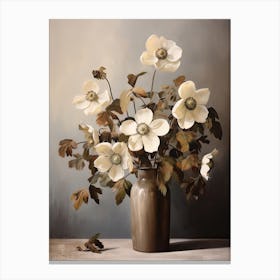 Hellebore, Autumn Fall Flowers Sitting In A White Vase, Farmhouse Style 4 Canvas Print