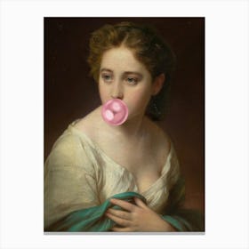 Girl Blowing A Bubble Gum Canvas Print