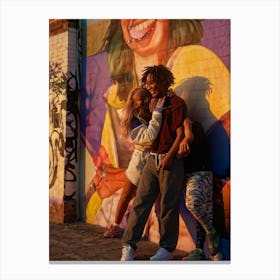 Best Friends Embracing Capturing An Intimate Candid Moment Smiles Creasing Their Faces One Drape (3) Canvas Print